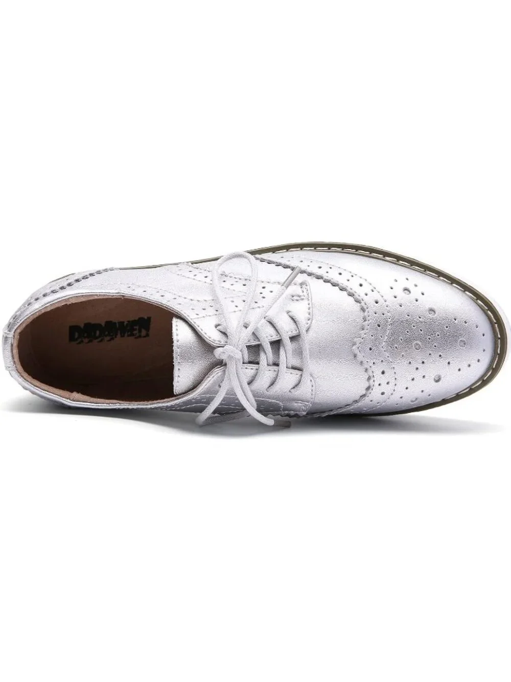 Women's Sliver Round Toe Lace Up Leather Oxford Shoes Wingtip White Platform
